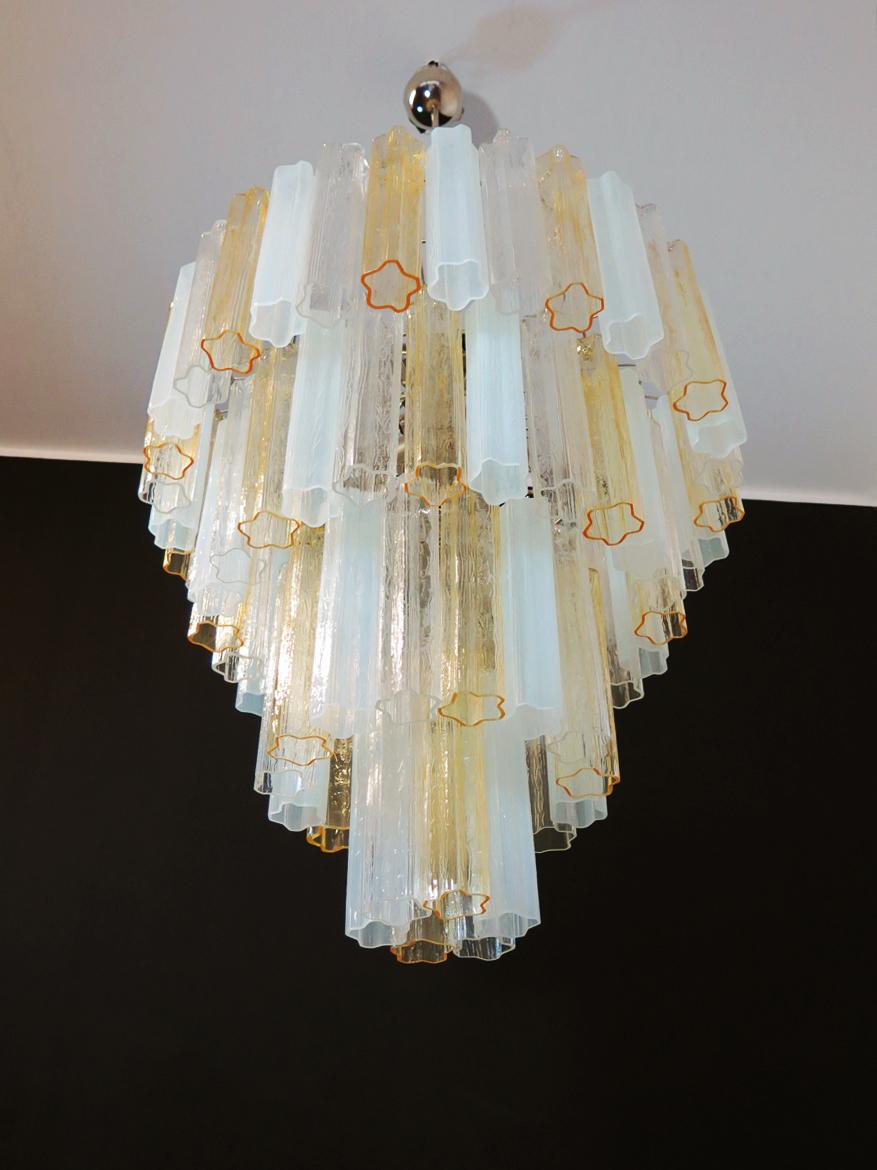 Riesige Vintage Murano Glass Tiered Chandelier -78 Gläser - Bernstein Opal Seide und tr (20th Century)