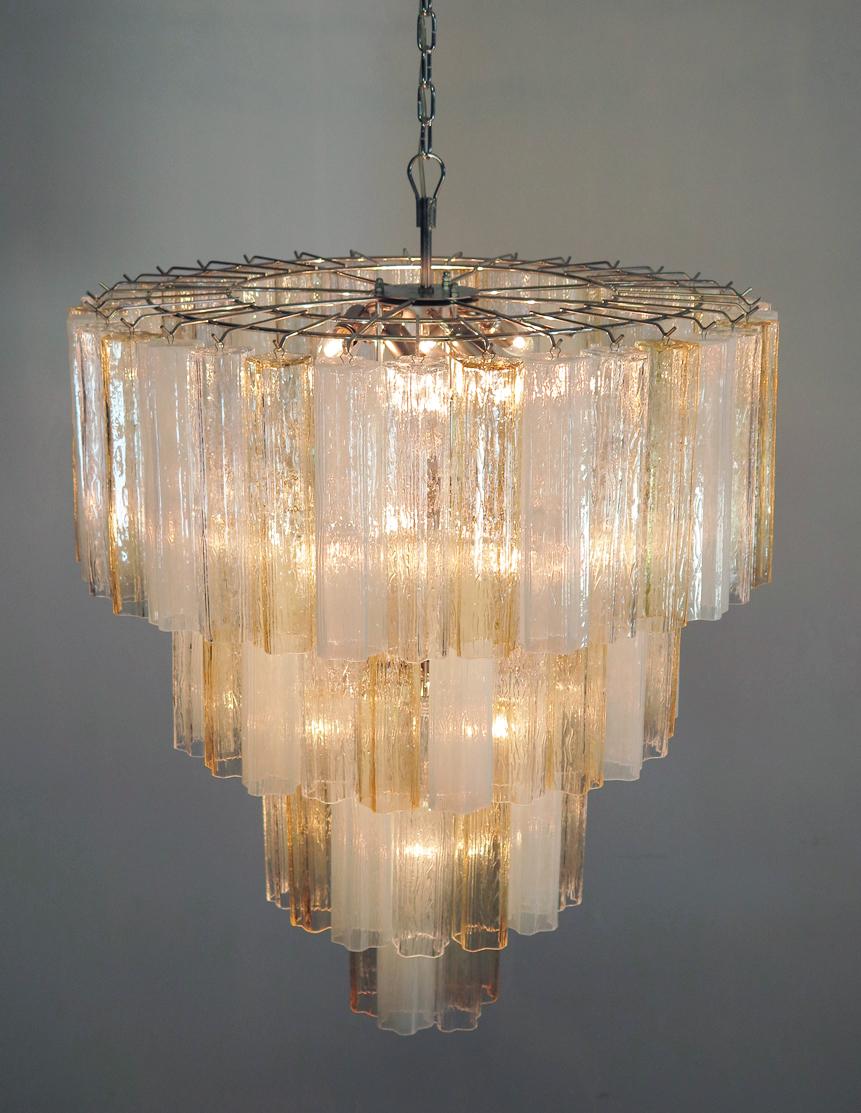 Riesige Vintage Murano Glass Tiered Chandelier -78 Gläser - Bernstein Opal Seide und tr 1