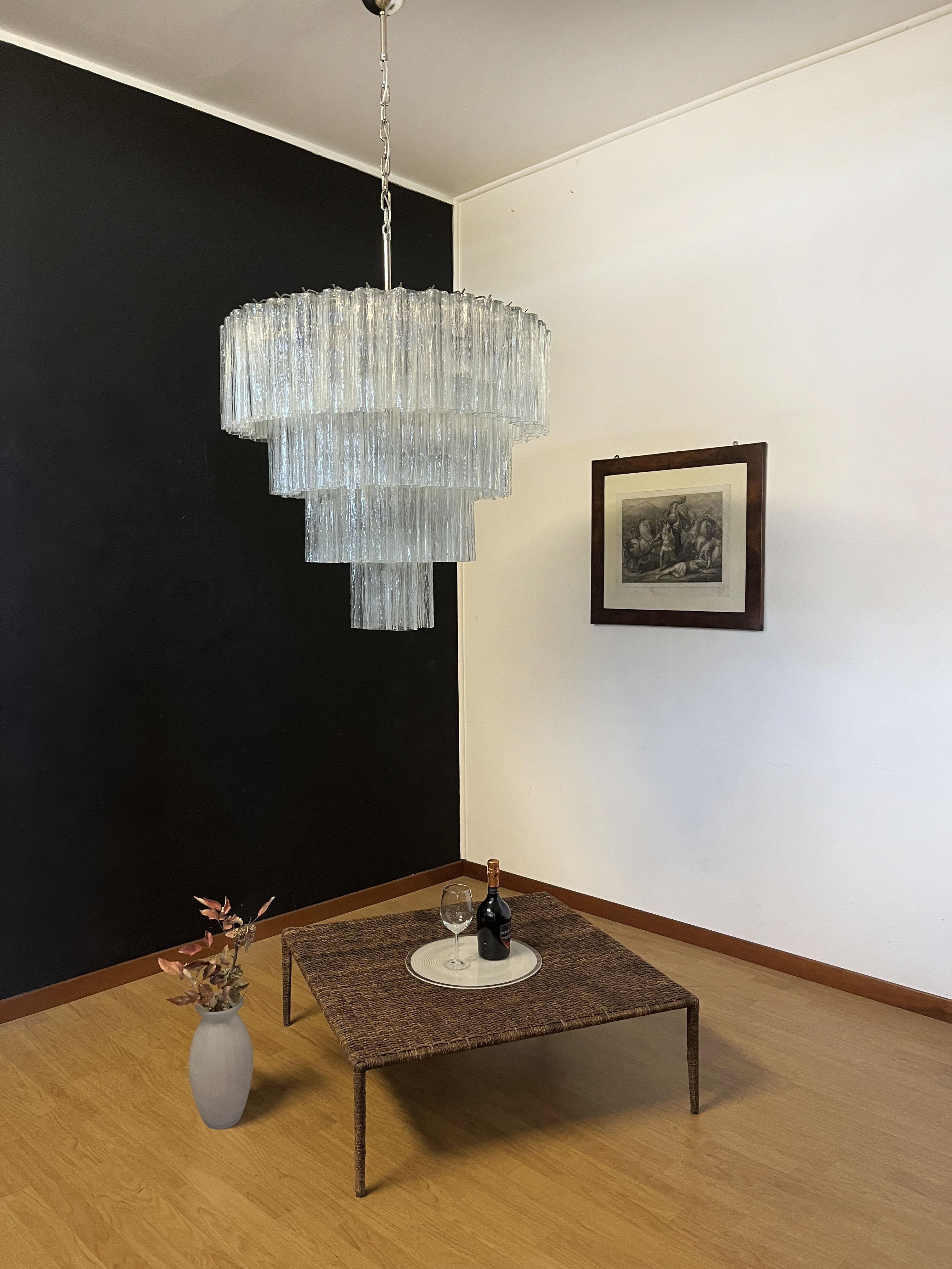 Mid-Century Modern Huge Vintage Murano Glass Tiered Chandelier -78 glasses