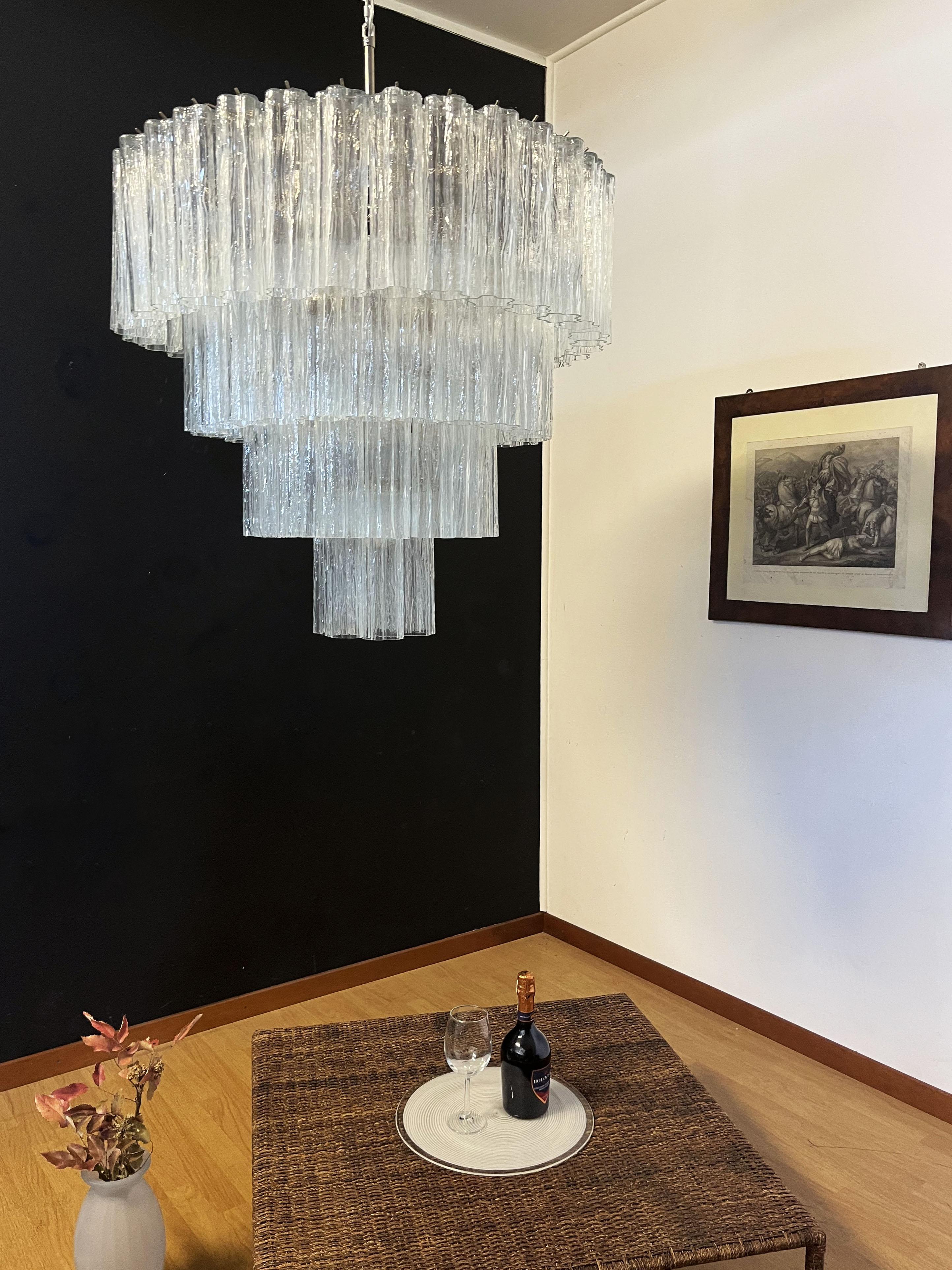 Mid-Century Modern Huge Vintage Murano Glass Tiered Chandelier -78 glasses For Sale