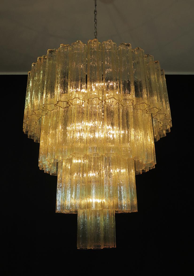 Huge Vintage Murano Glass Tiered Chandelier, 78 Glasses, Light Amber For Sale 1