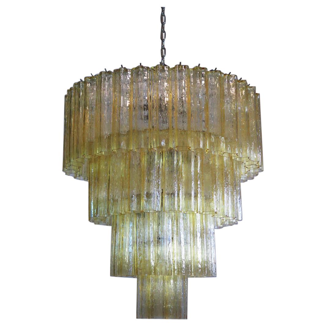 Grand lustre à étages en verre de Murano vintage, 78 verres, ambre clair