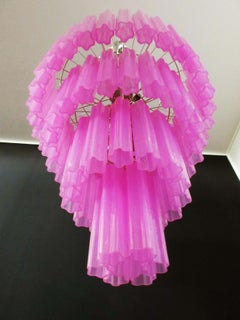 Huge Vintage Murano Glass Tiered Chandelier, 78 Glasses, Pink Fuxia Silk