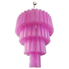 Huge Vintage Murano Glass Tiered Chandelier - 78 Glasses - Pink Fuxia Silk