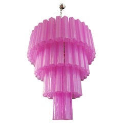 Huge Vintage Murano Glass Tiered Chandelier, 78 Glasses, Pink Fuxia Silk