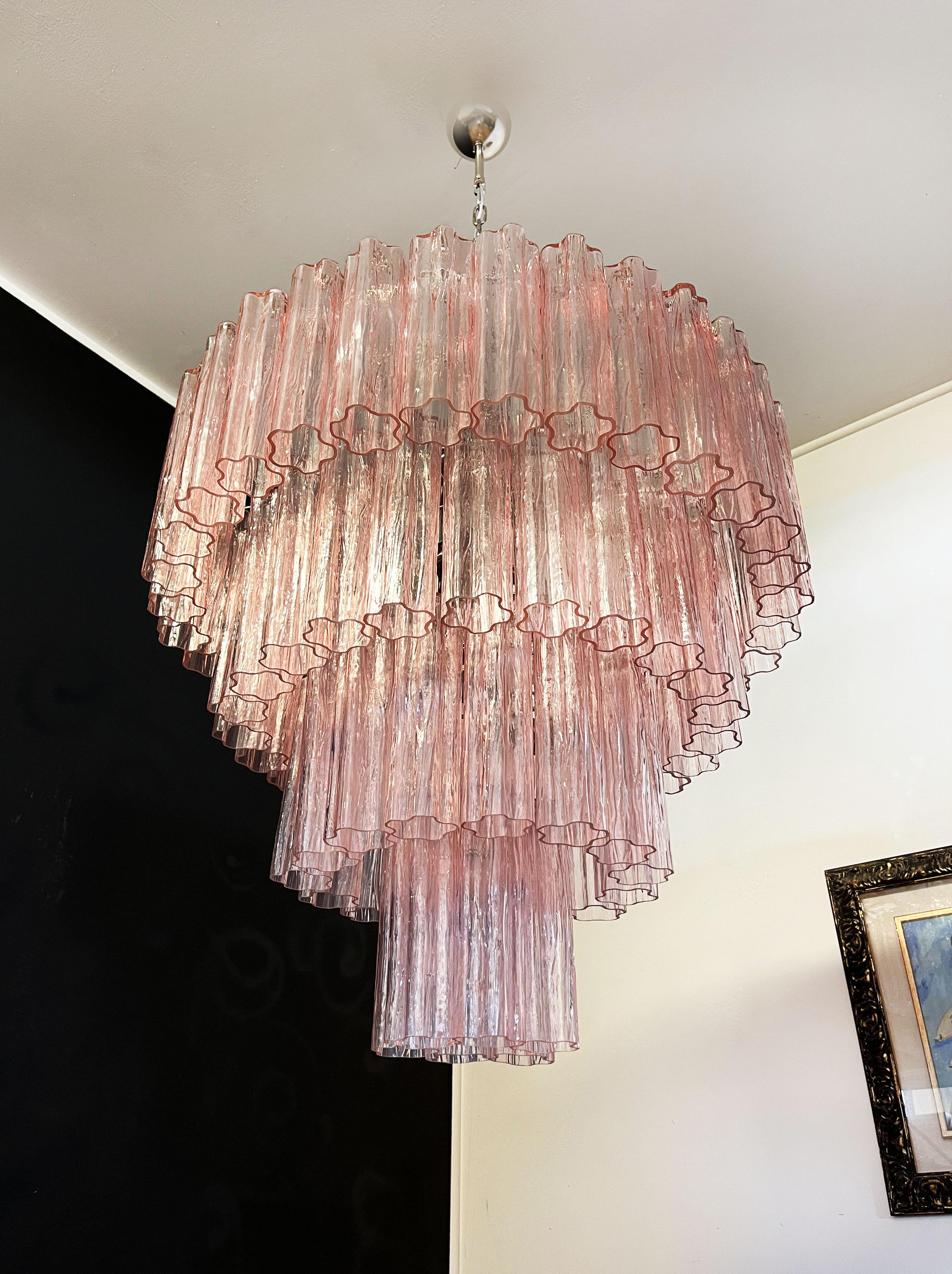 Huge Vintage Murano Glass Tiered Chandelier, 78 Pink Glasses 1