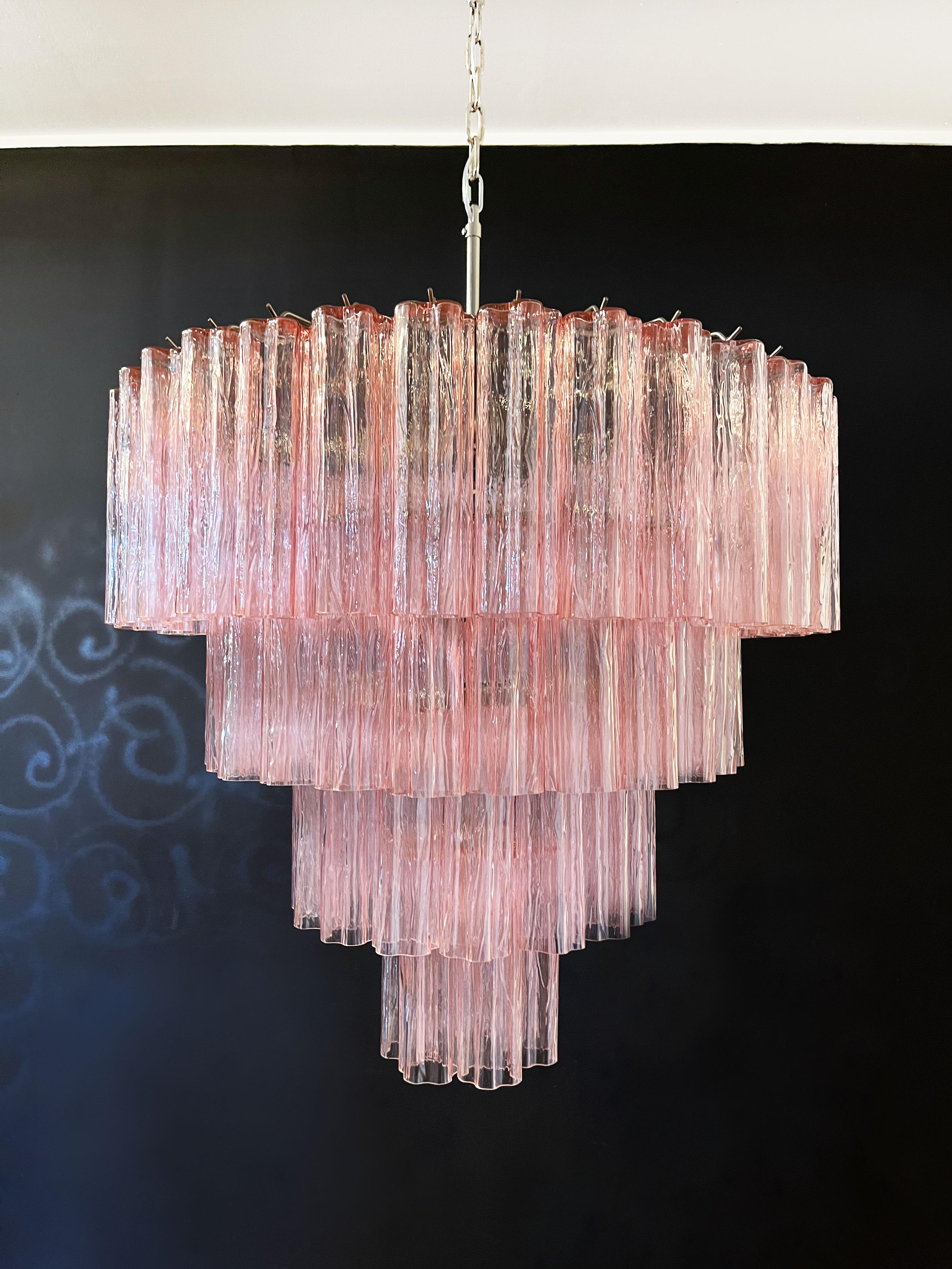 Huge Vintage Murano Glass Tiered Chandelier, 78 Pink Glasses 5