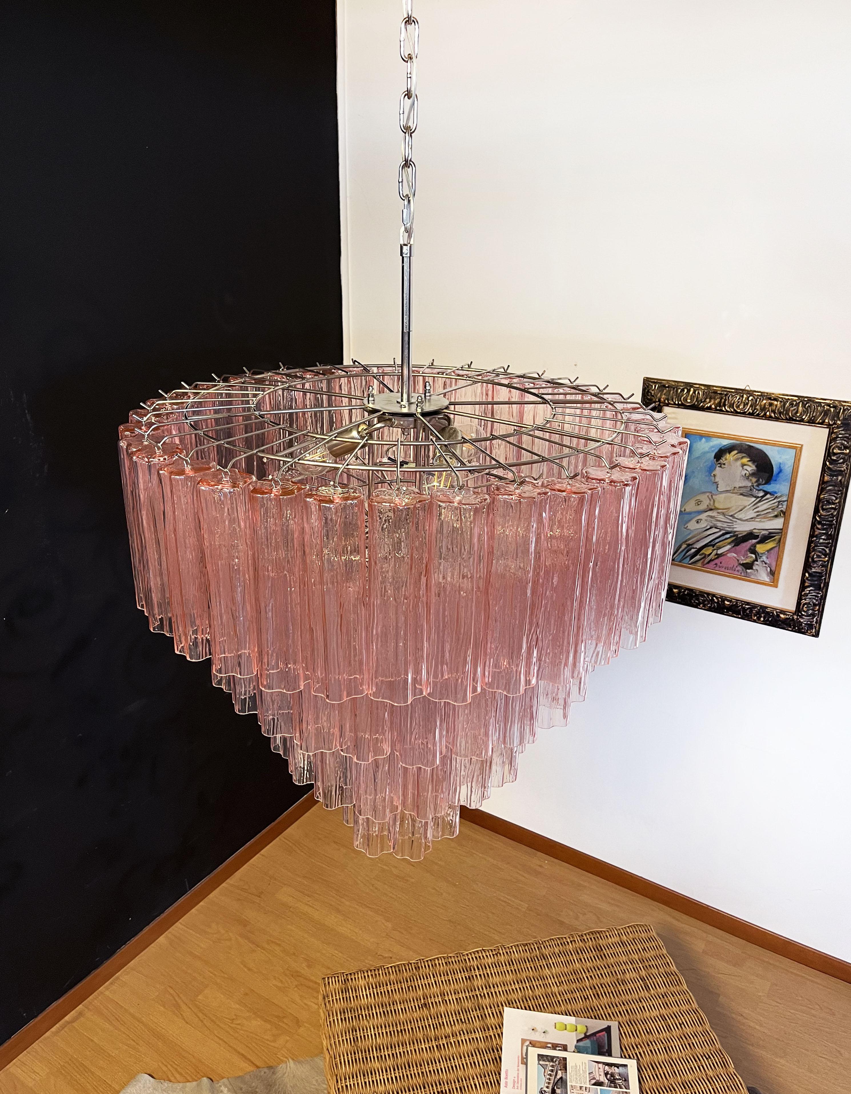 Huge Vintage Murano Glass Tiered Chandelier, 78 Pink Glasses 6