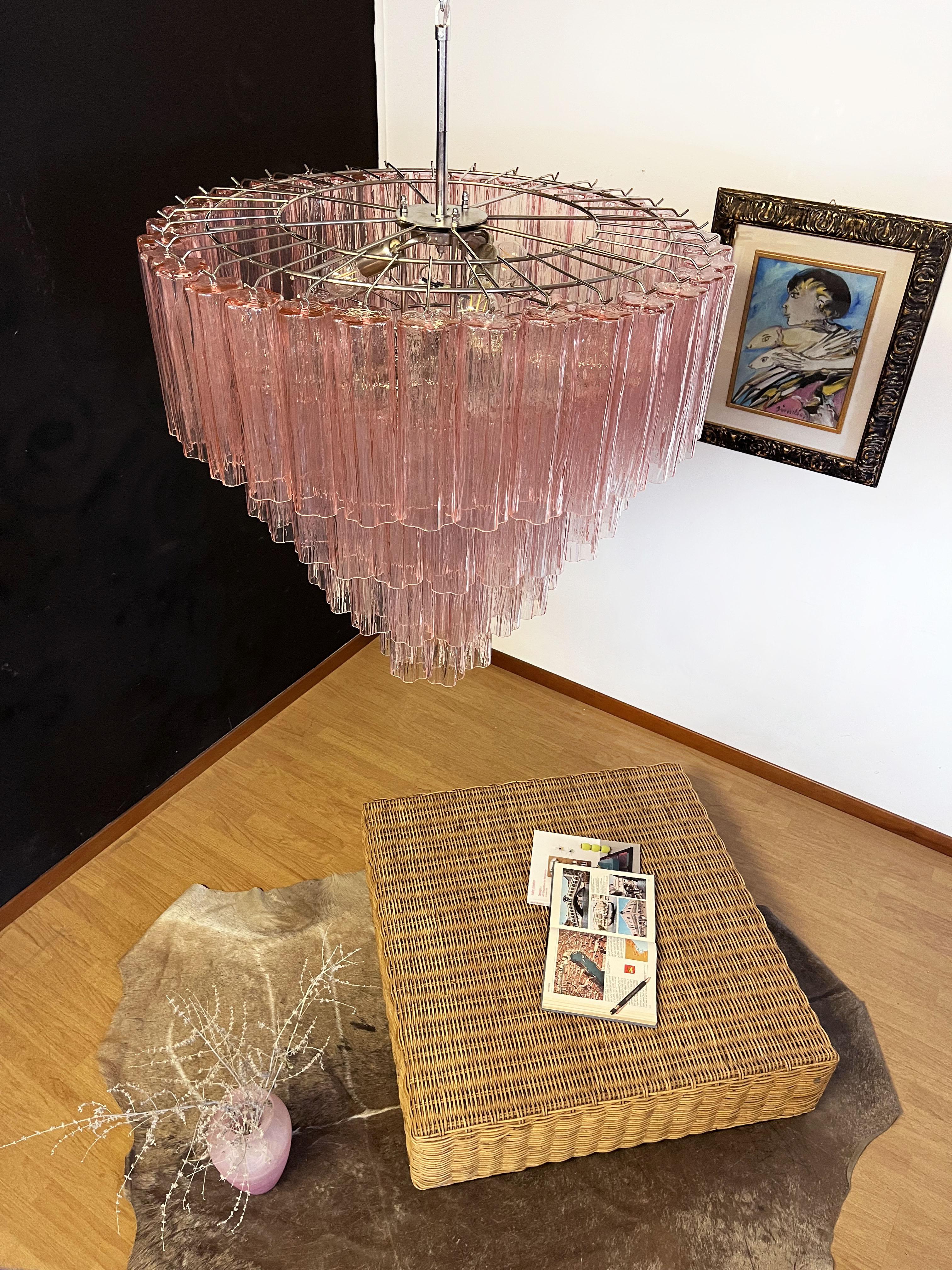 Huge Vintage Murano Glass Tiered Chandelier, 78 Pink Glasses 7