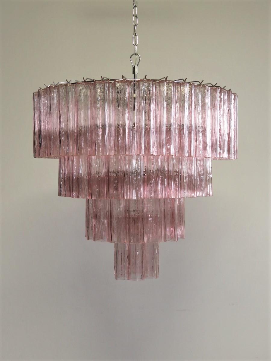 Italian Huge Vintage Murano Glass Tiered Chandelier, 78 Pink Glasses
