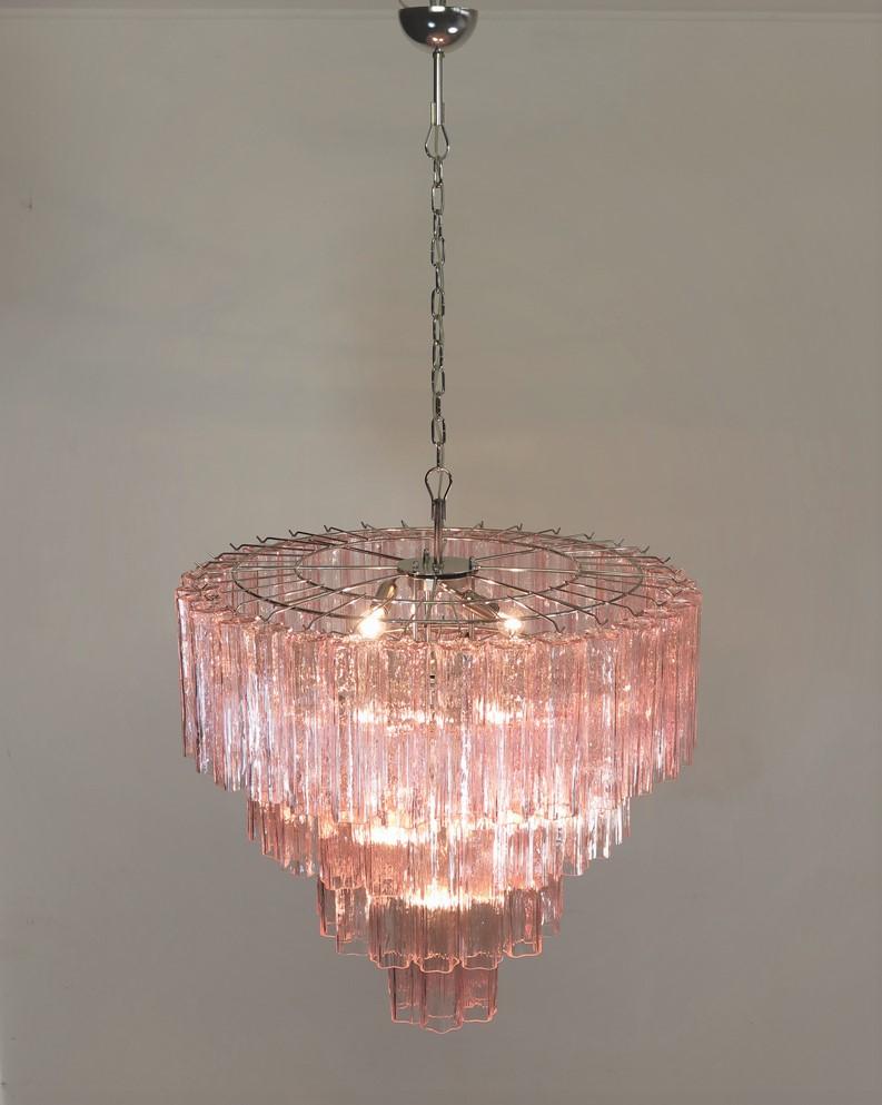 Late 20th Century Huge Vintage Murano Glass Tiered Chandelier, 78 Pink Glasses