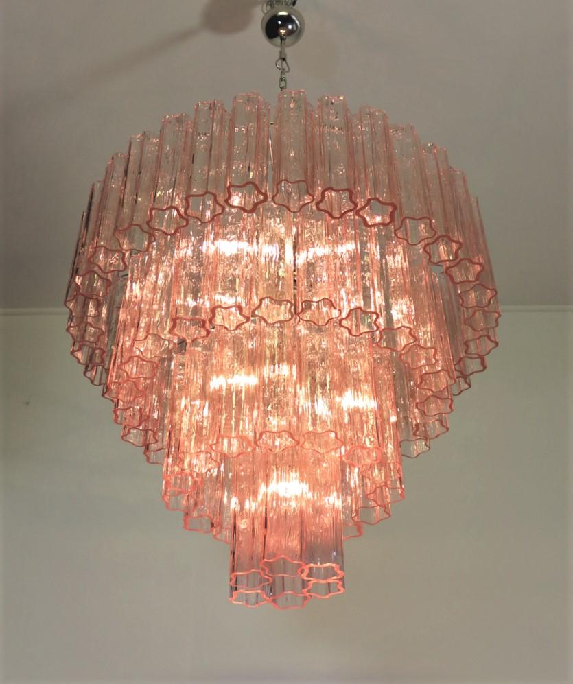 Blown Glass Huge Vintage Murano Glass Tiered Chandelier, 78 Pink Glasses