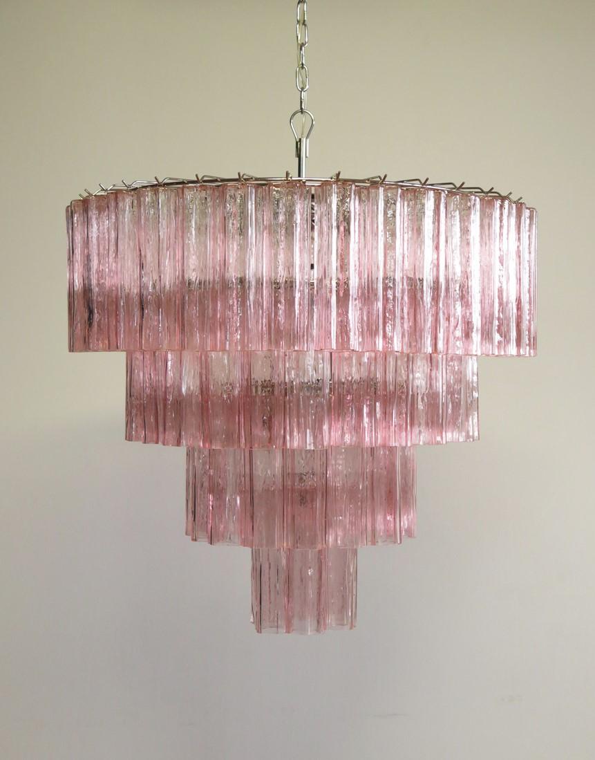 Huge Vintage Murano Glass Tiered Chandelier, 78 Pink Glasses 1
