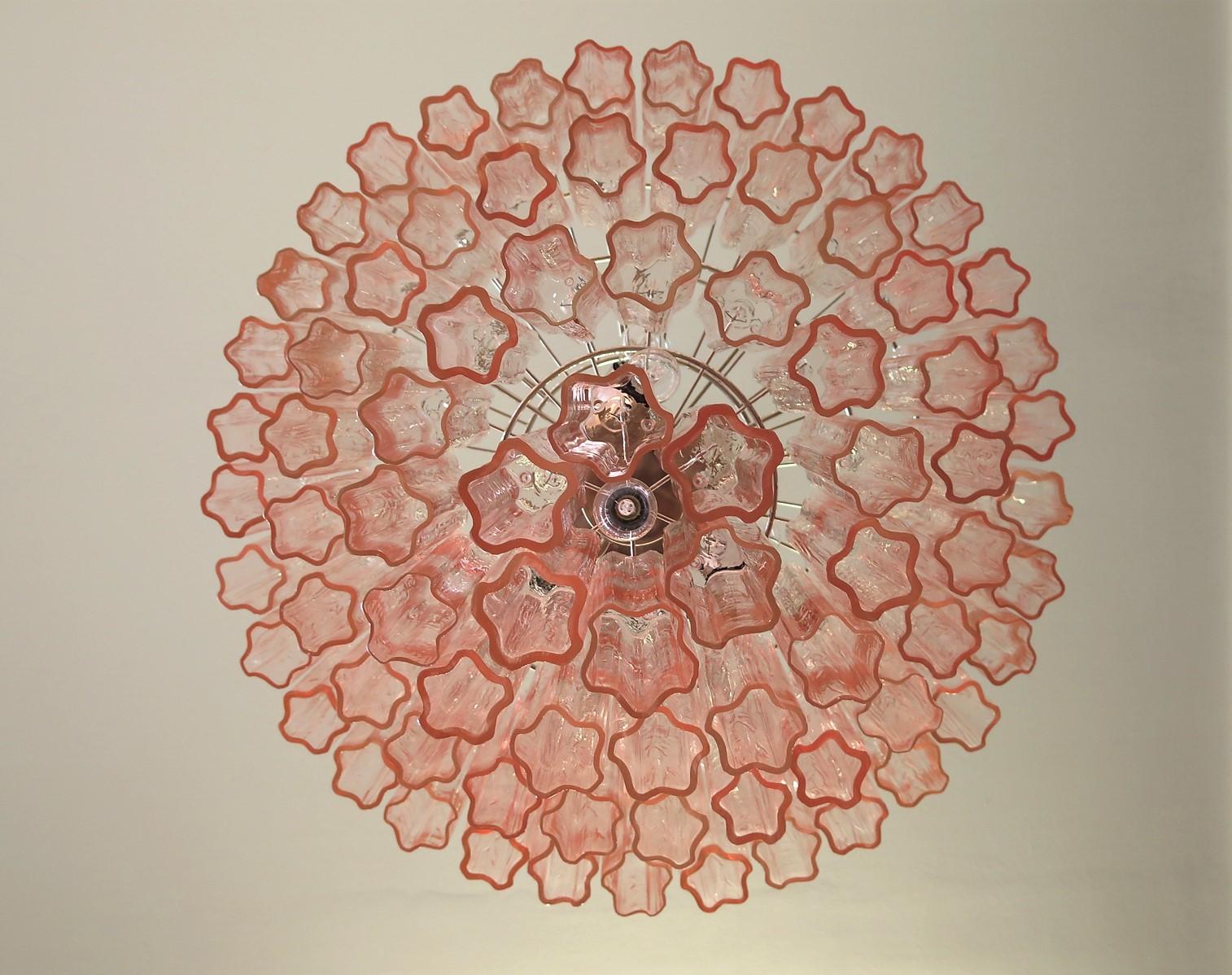 Huge Vintage Murano Glass Tiered Chandelier, 78 Pink Glasses 2