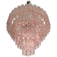 Huge Vintage Murano Glass Tiered Chandelier, 78 Pink Glasses