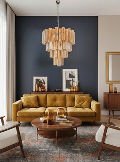 Huge Vintage Murano Glass Tiered Chandelier - 80 glasses - amber black albaster