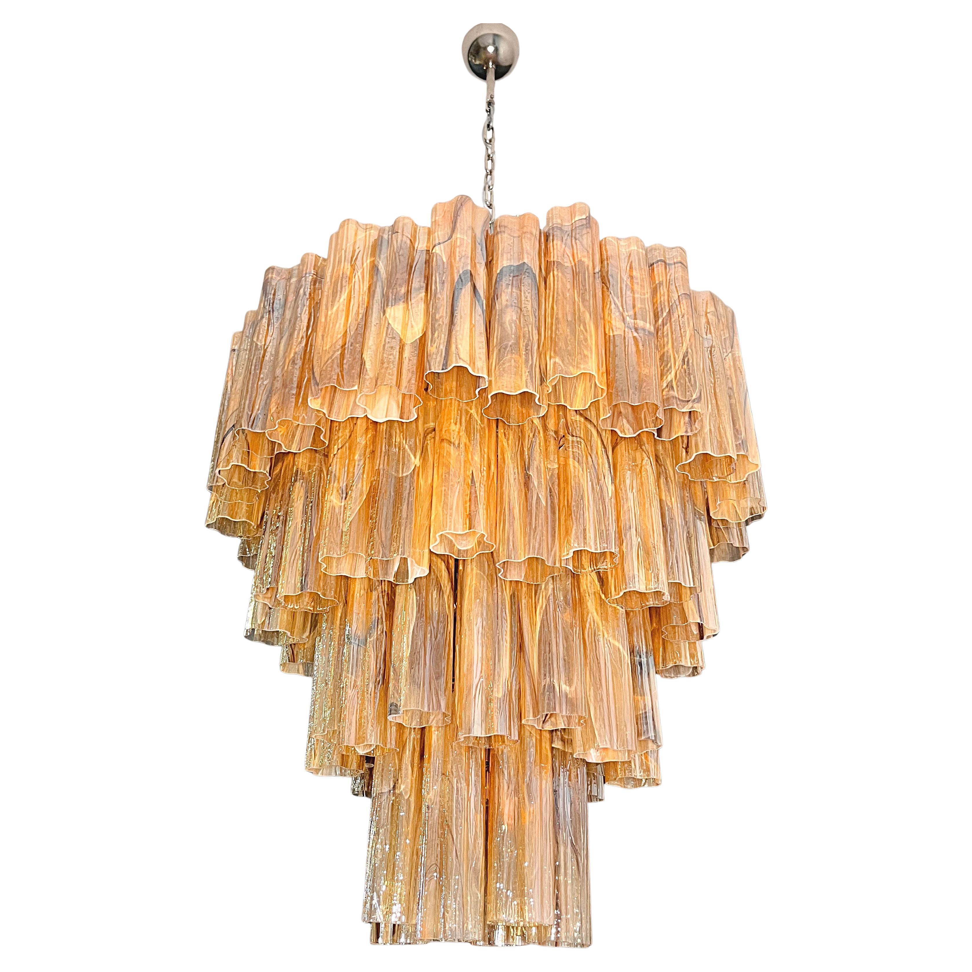 Huge Vintage Murano Glass Tiered Chandelier - 80 glasses - amber black albaster