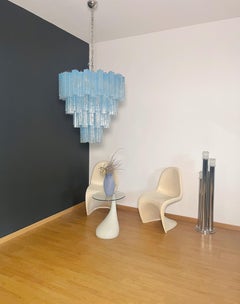 Huge Vintage Murano Glass Tiered Chandelier - 80 glasses-blue alabaster glasses