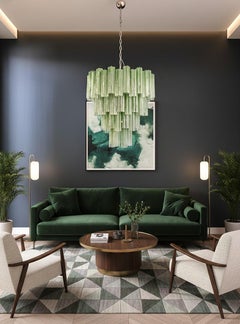 Huge Vintage Murano Glass Tiered Chandelier - 80 glasses - green alabaster glass