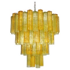 Grand lustre vintage en verre de Murano - 80 verres - vert et ambre