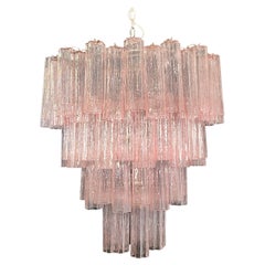 Huge Vintage Murano Glass Tiered Chandelier - 80 glasses - pink glass tube