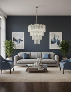 Huge Vintage Murano Glass Tiered Chandelier - 80 glasses -transparent glass tube