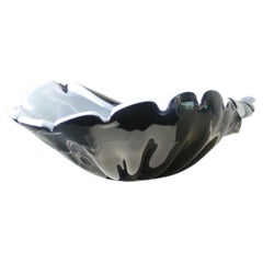 Huge Vintage Murano Italian Shell Glass Bowl Black and White