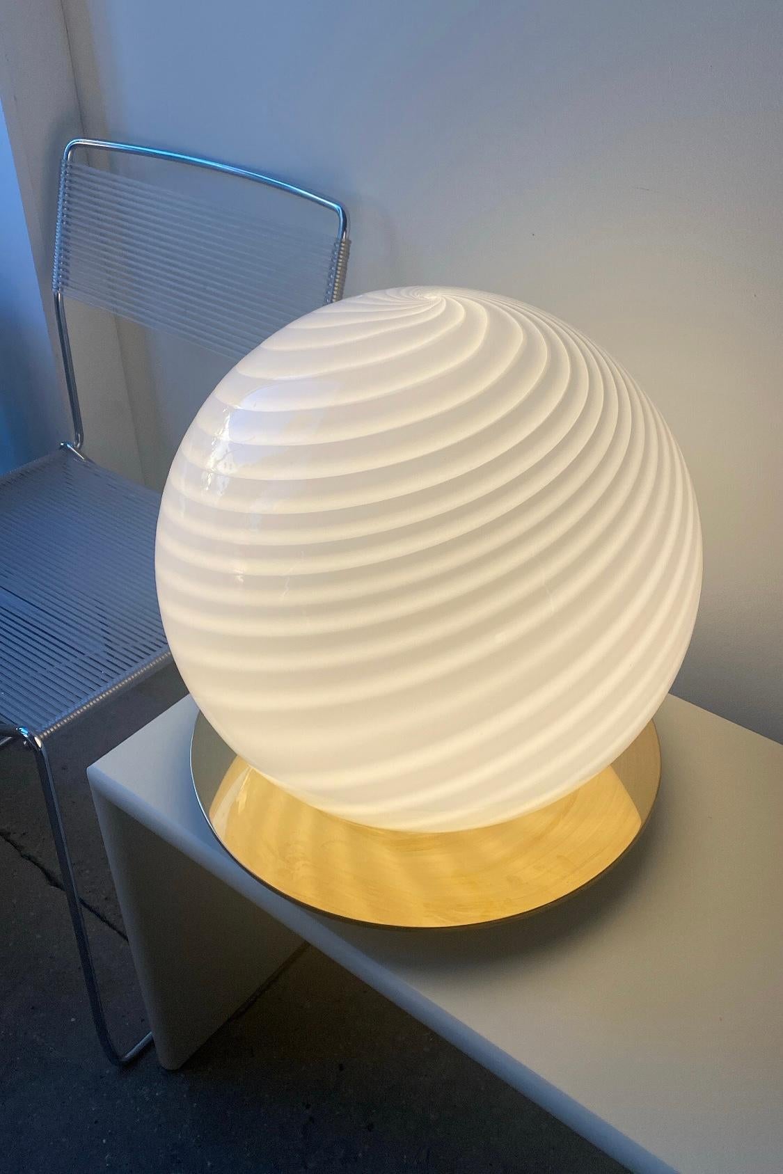Late 20th Century Huge Vintage Murano Swirl Table or Floor Lamp White Mouth Blown Glass