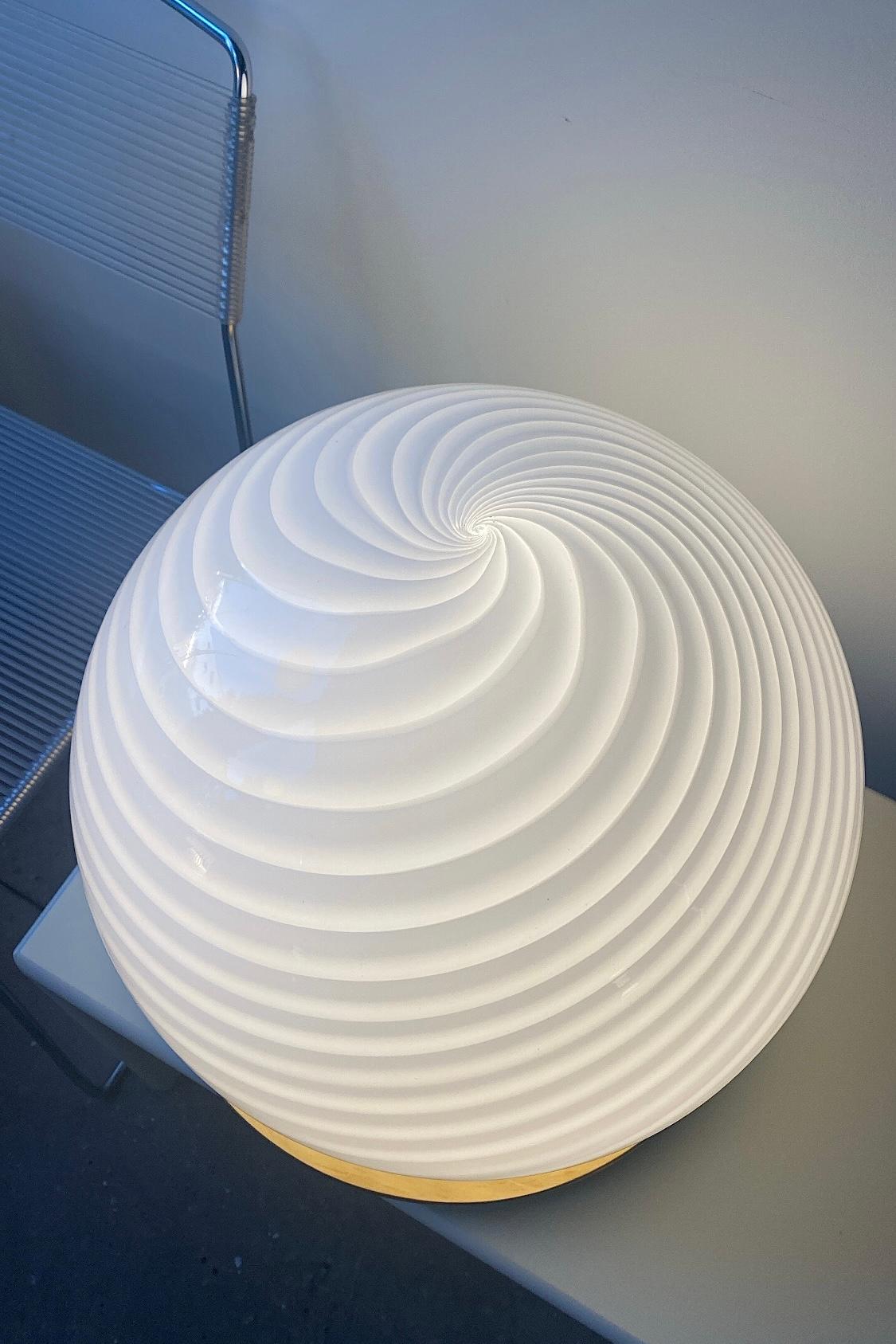 Brass Huge Vintage Murano Swirl Table or Floor Lamp White Mouth Blown Glass