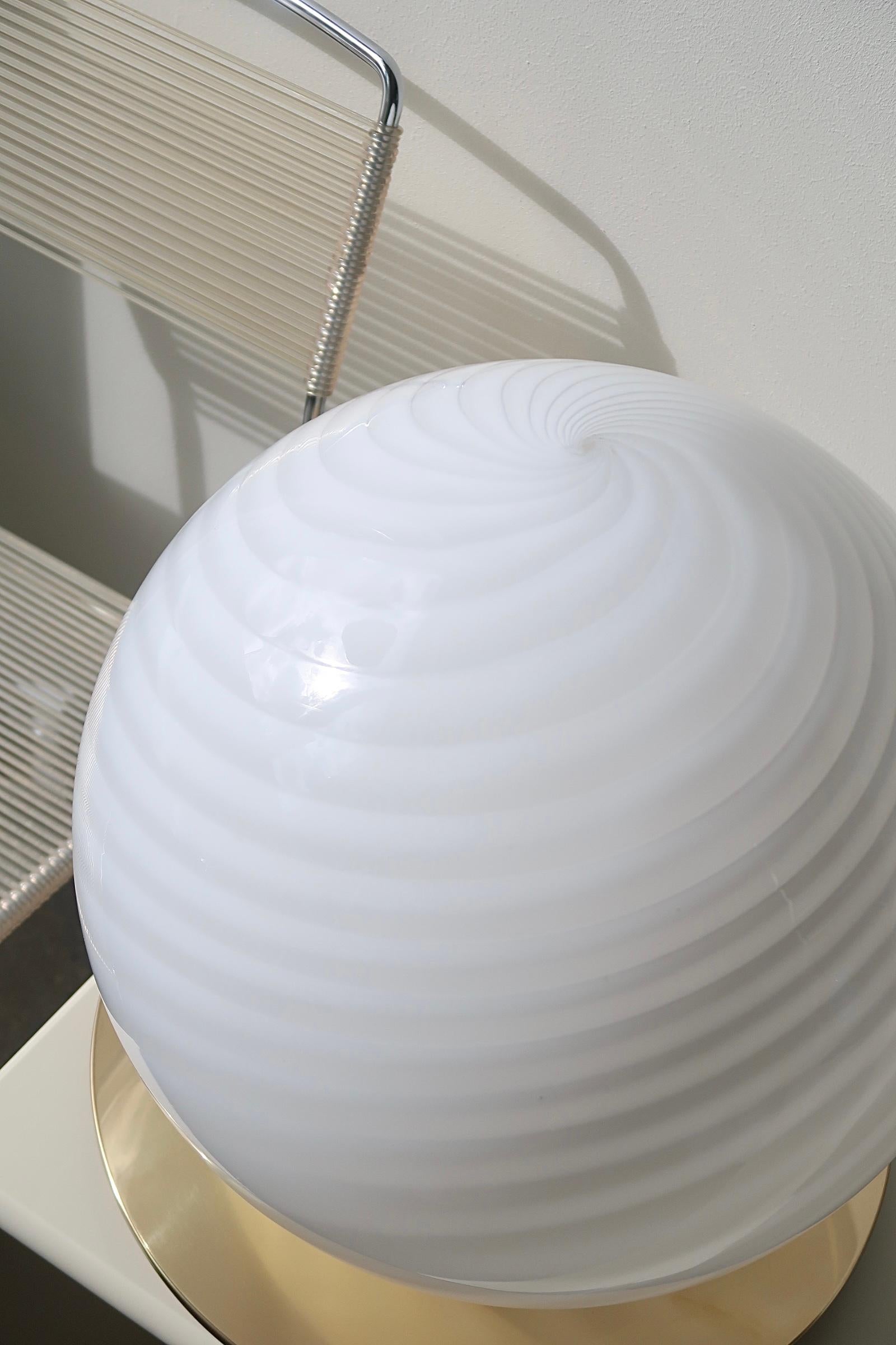 Huge Vintage Murano Swirl Table or Floor Lamp White Mouth Blown Glass 1