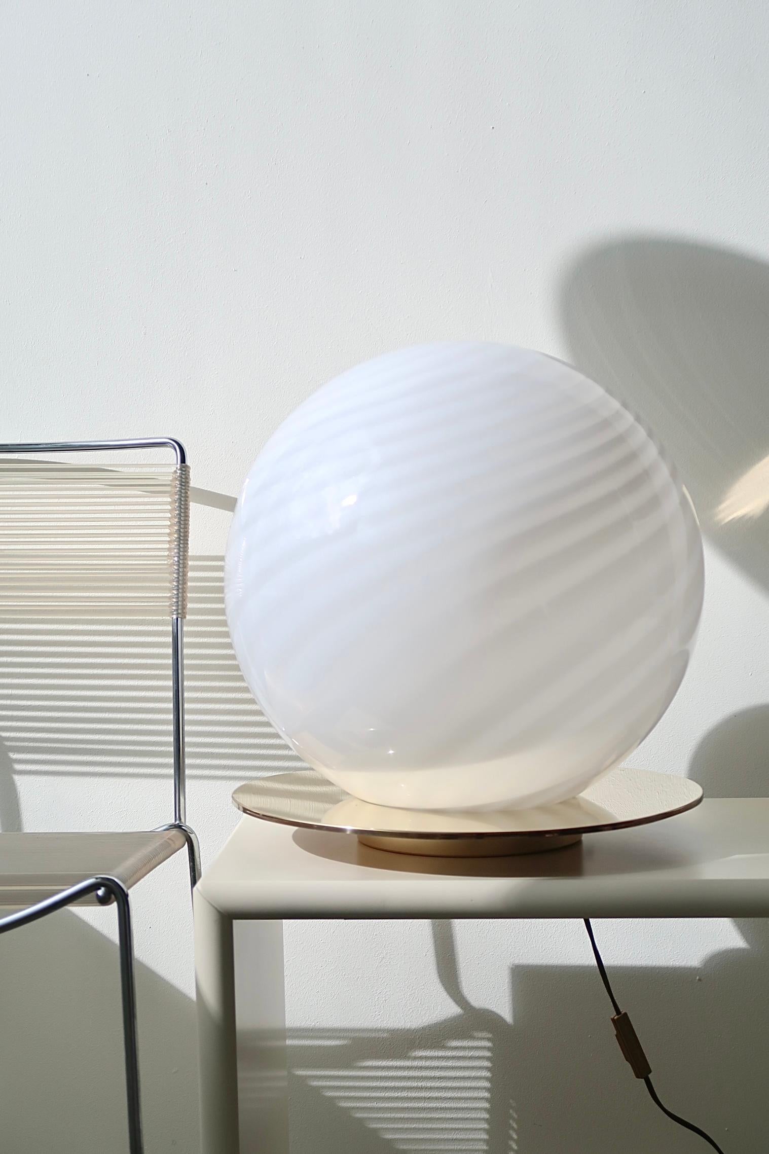 Huge Vintage Murano Swirl Table or Floor Lamp White Mouth Blown Glass 2