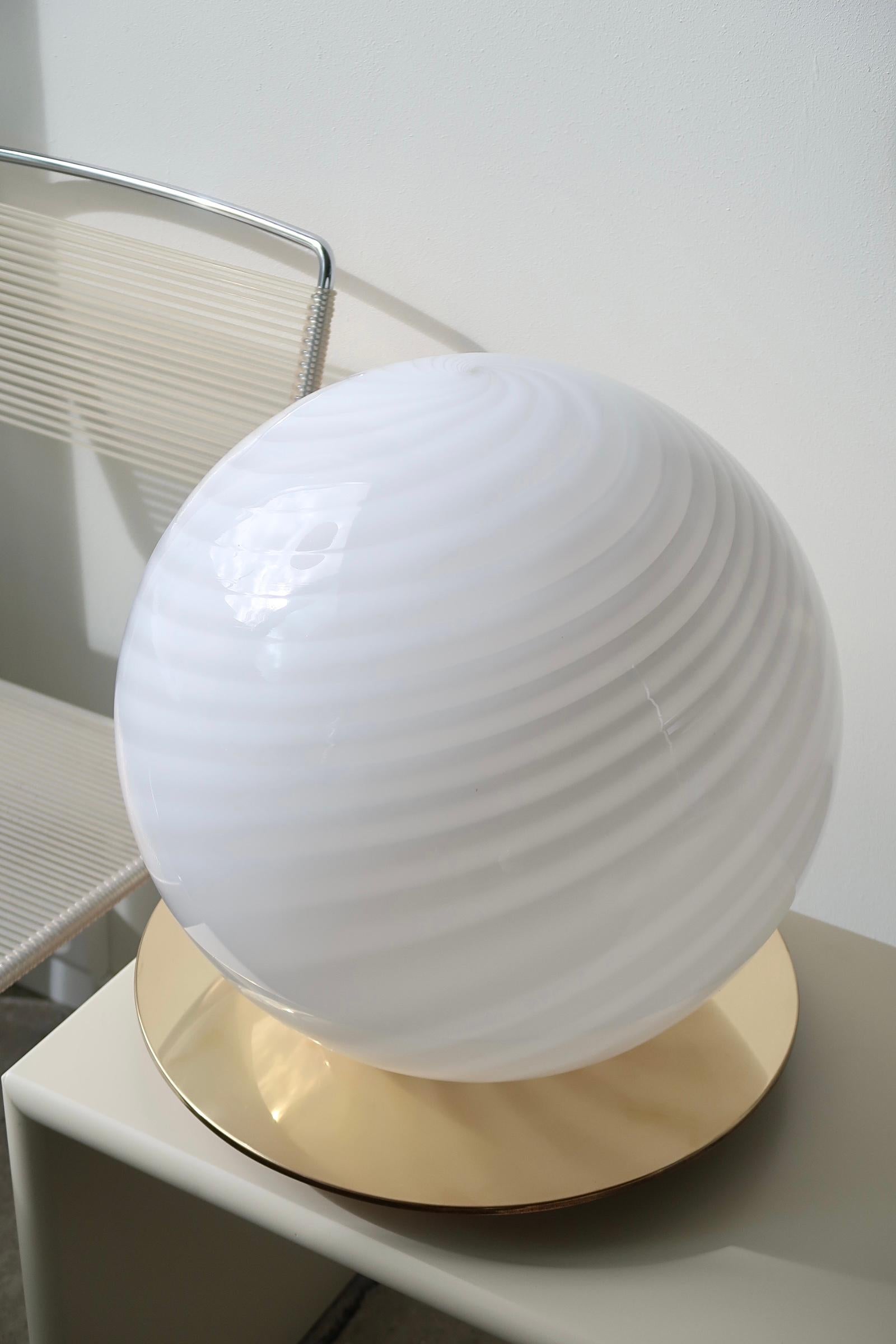 Huge Vintage Murano Swirl Table or Floor Lamp White Mouth Blown Glass 3
