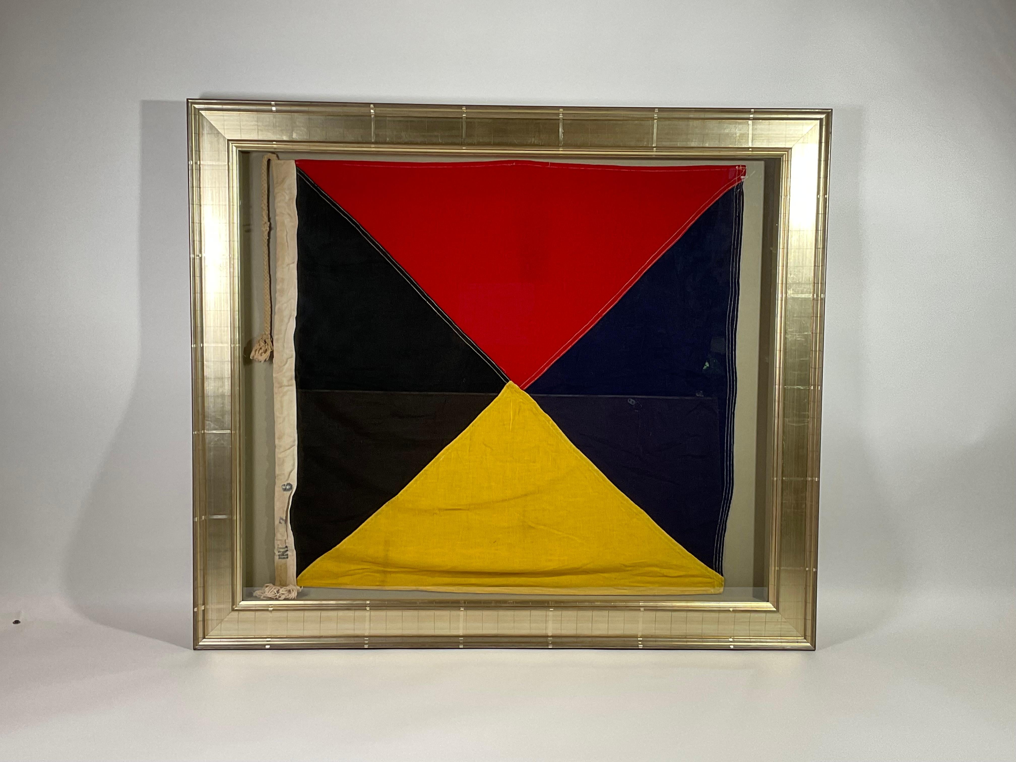 Huge Vintage Nautical Signal Flag in Frame In Good Condition In Norwell, MA