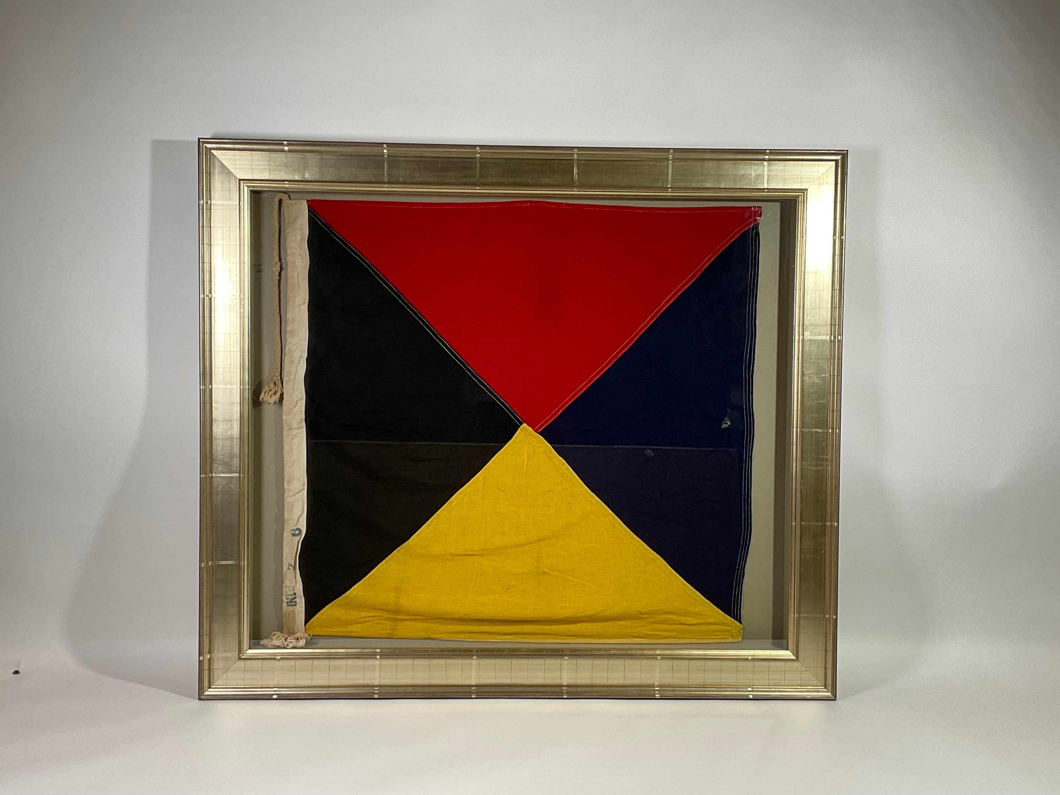 Mid-20th Century Huge Vintage Nautical Signal Flag in Frame