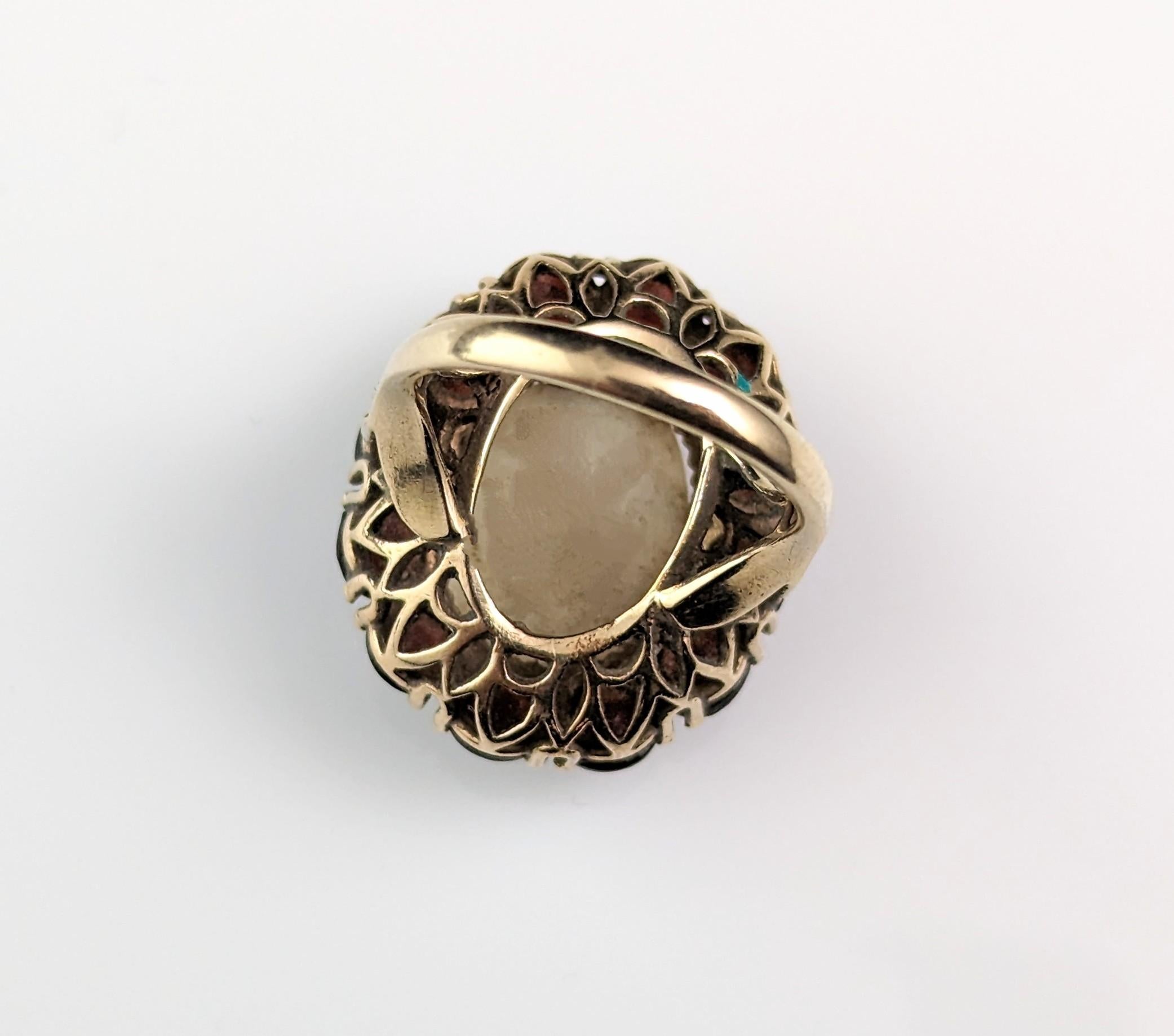 Großer Vintage-Cluster-Ring mit Opal und Granat, 9k Gelbgold  4