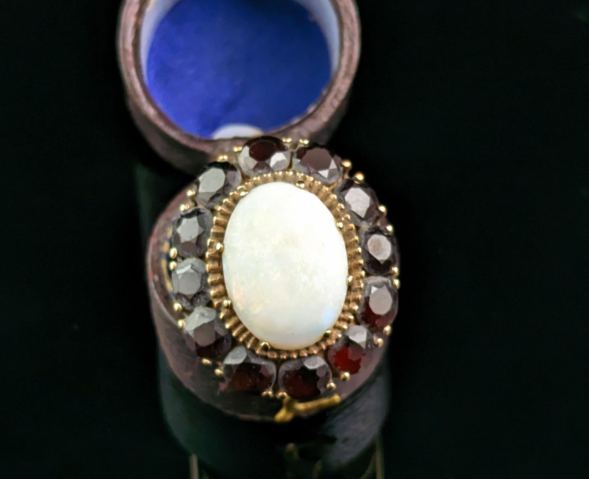 Huge vintage Opal and Garnet cluster ring, 9k yellow gold  In Good Condition In NEWARK, GB