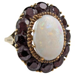 Huge Vintage Opal and Garnet cluster ring, 9k yellow gold 