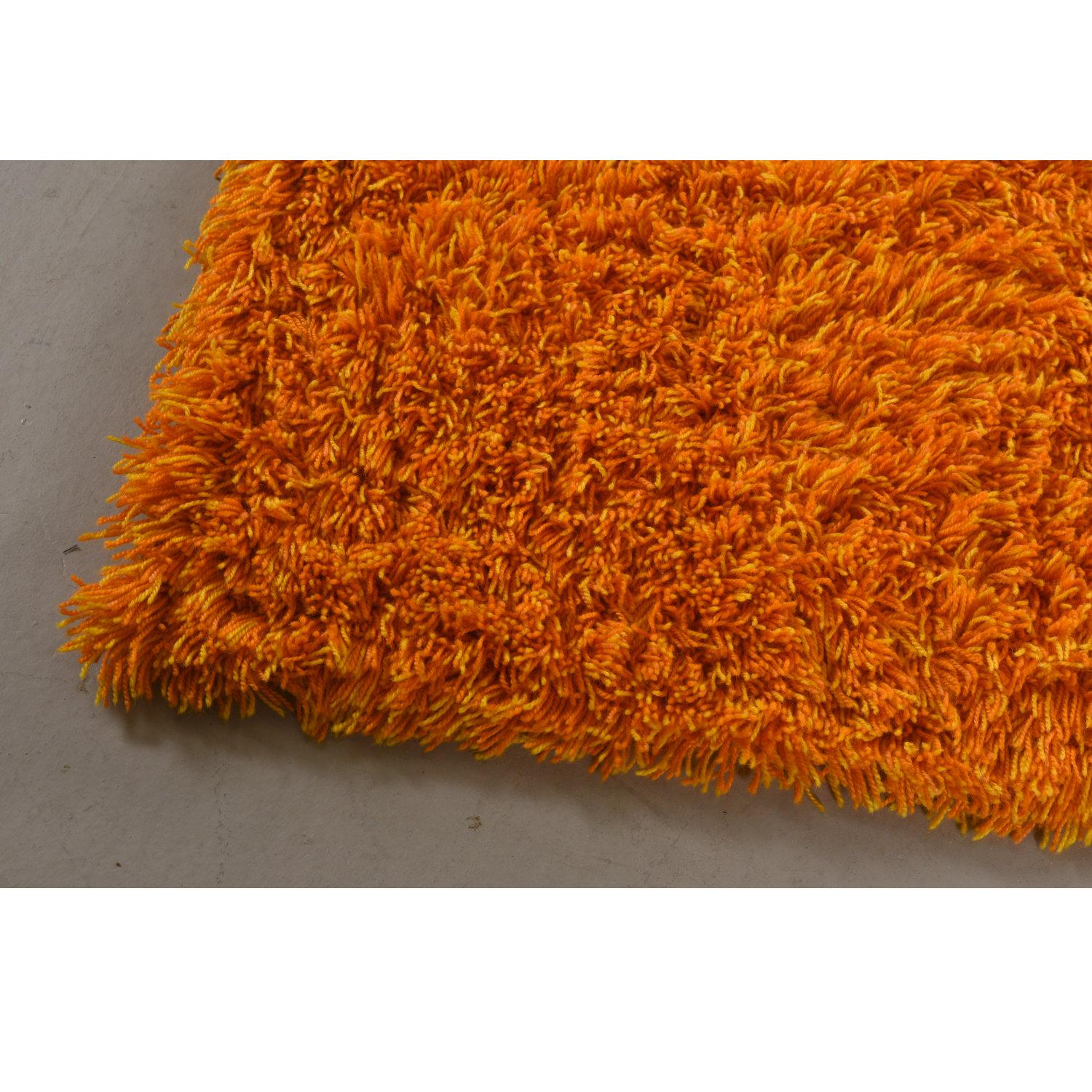 Huge Vintage Orange and Yellow Scandinavian Rya Shag Area Rug Runner In Good Condition For Sale In Chattanooga, TN