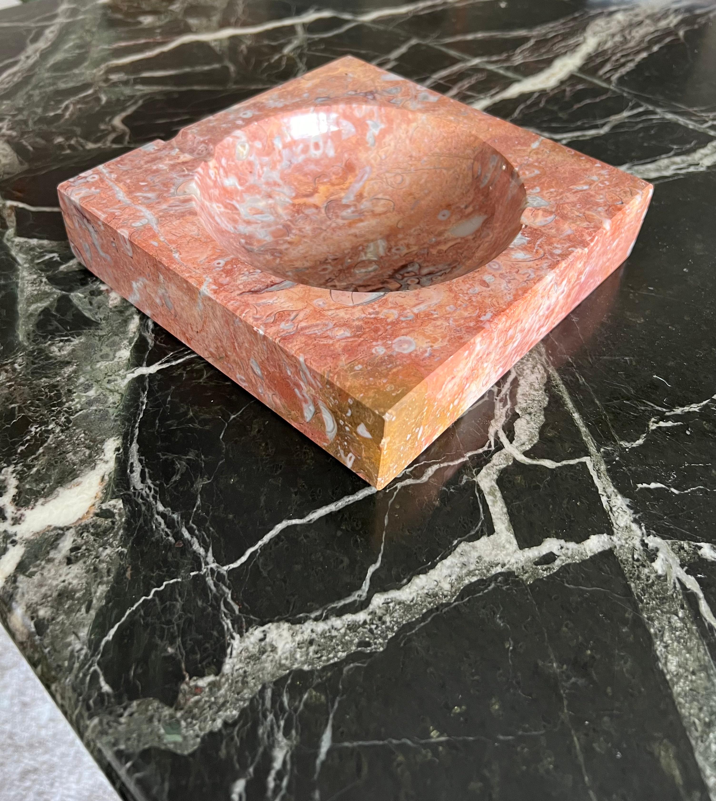 Pakistani Huge Vintage Pink Marble Ashtray, 1960s