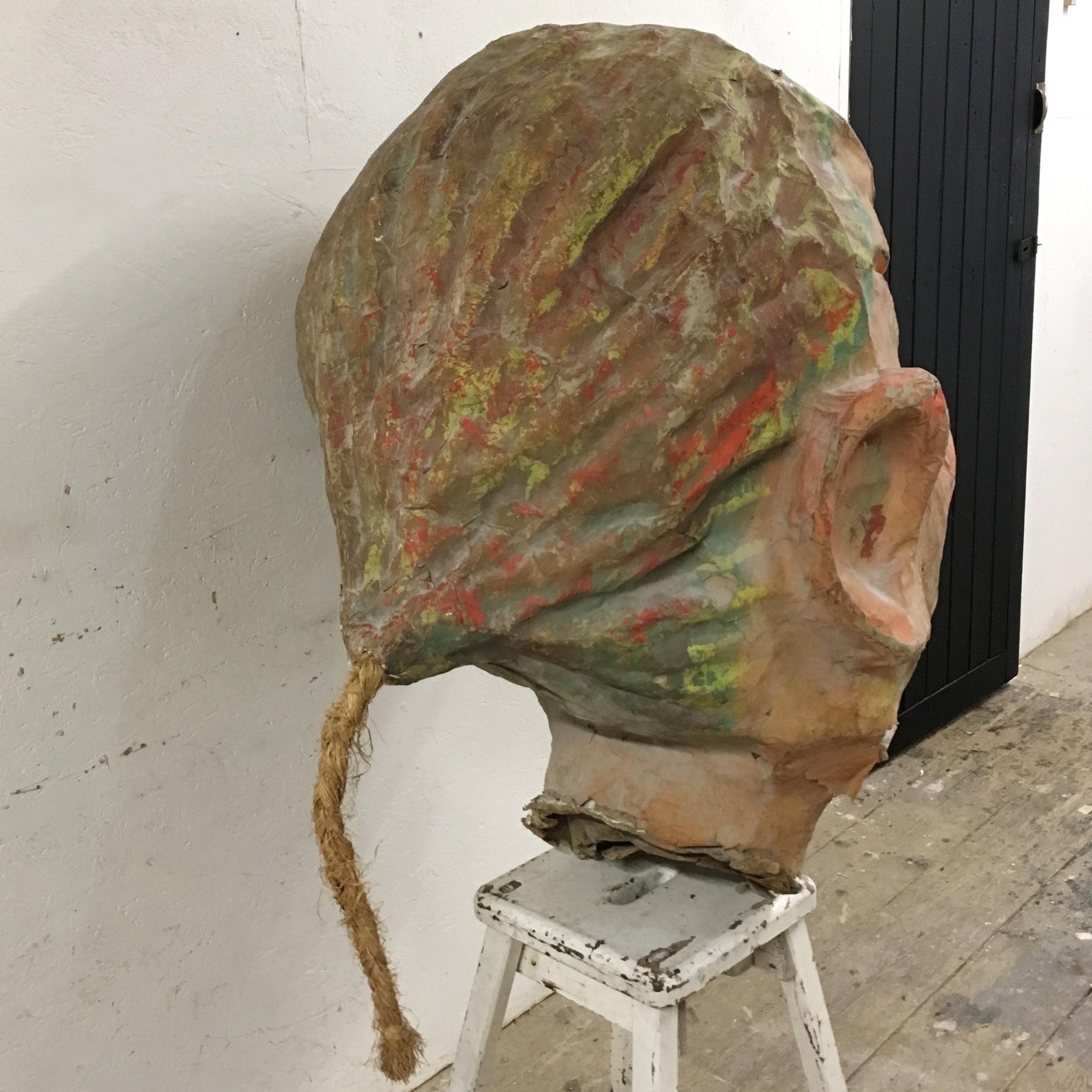 Huge Vintage Papier Mâché Carnival Parade Head, 1950s In Good Condition In Hastings, GB