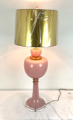 Huge Vintage Pink with Gold Fleck Murano Glass Table Lamp