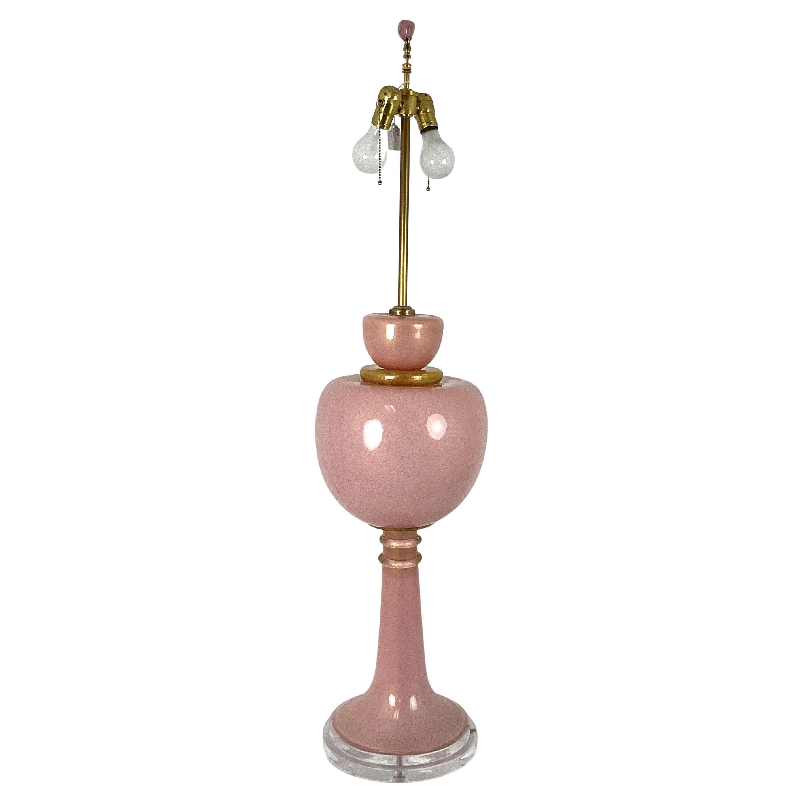 Huge Vintage Pink with Gold Fleck Murano Glass Table Lamp