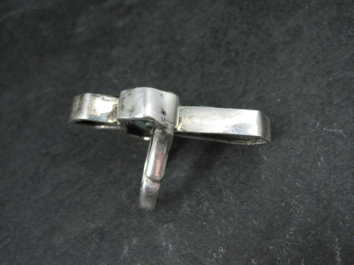Artisan Huge Vintage Pixie Turquoise Cross Ring Size 7.5 For Sale