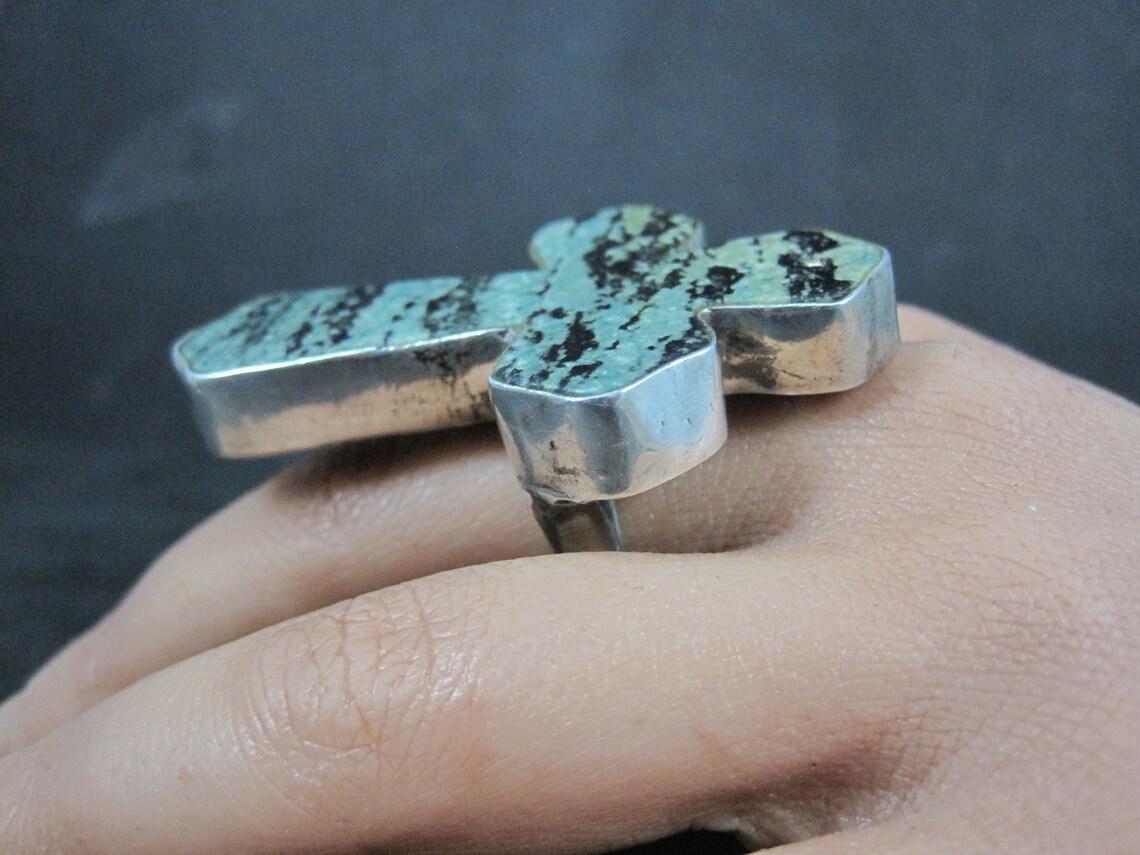 Huge Vintage Pixie Turquoise Cross Ring Size 7.5 In Good Condition For Sale In Webster, SD