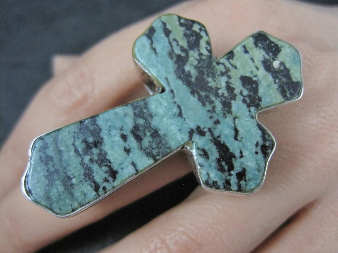 Huge Vintage Pixie Turquoise Cross Ring Size 7.5 For Sale 2