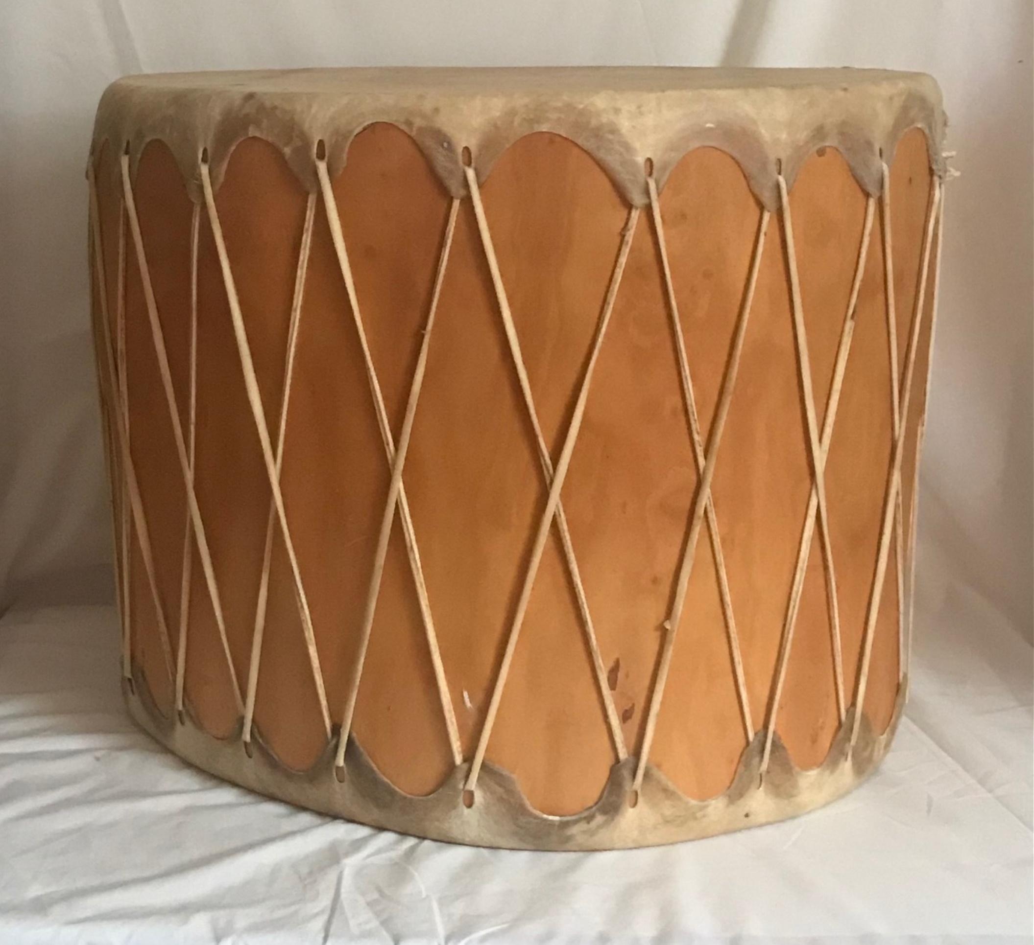 Carved Huge Vintage Pueblo Native American Double-Sided Drum