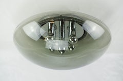 Enorme applique vintage in vetro fumé e cromo di Hilldebrand, Germania, anni '60