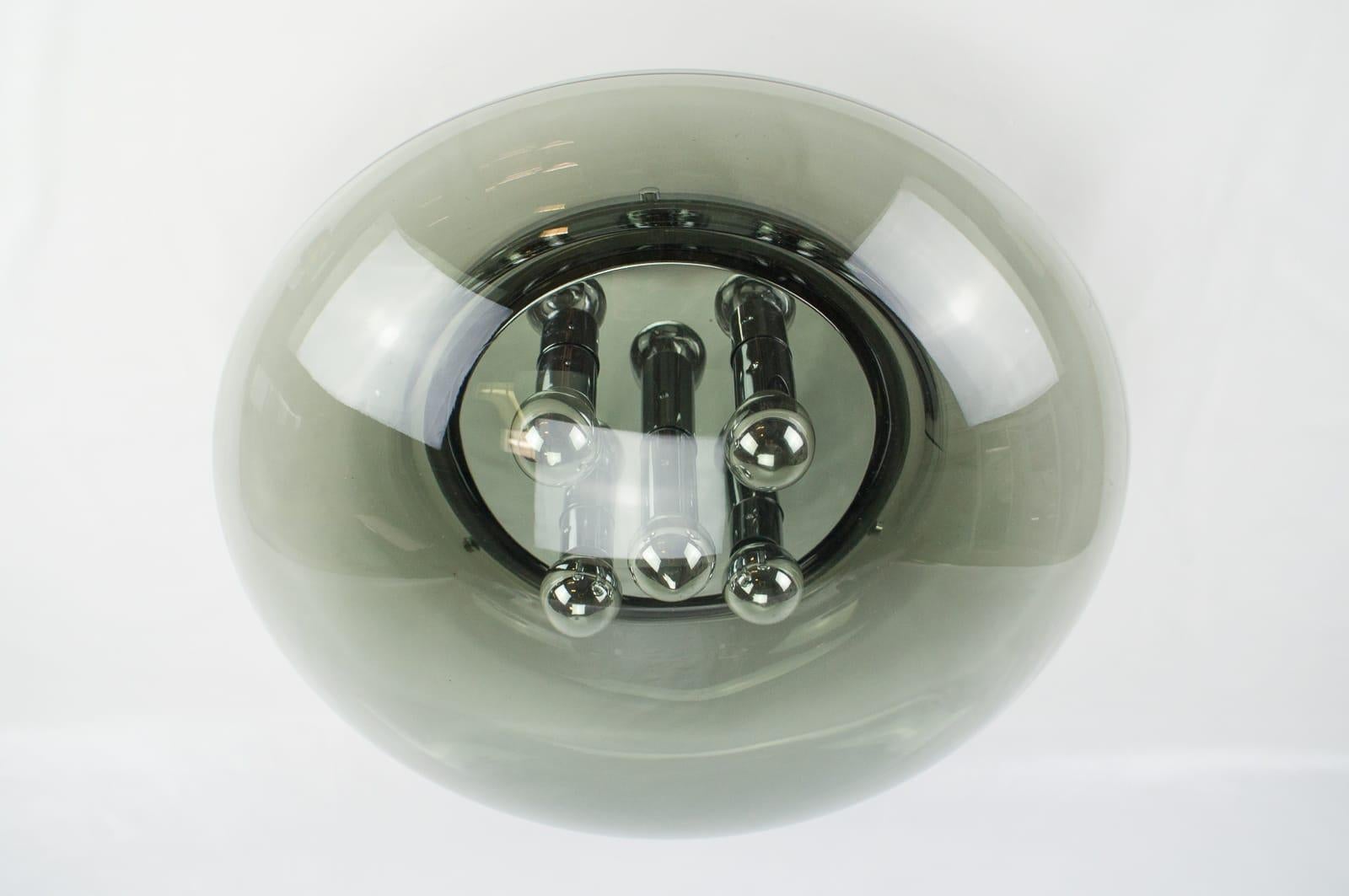 Space Age Huge Vintage Smoked Glass and Chrome Wall Light from Hilldebrand, Germany, 1960s For Sale