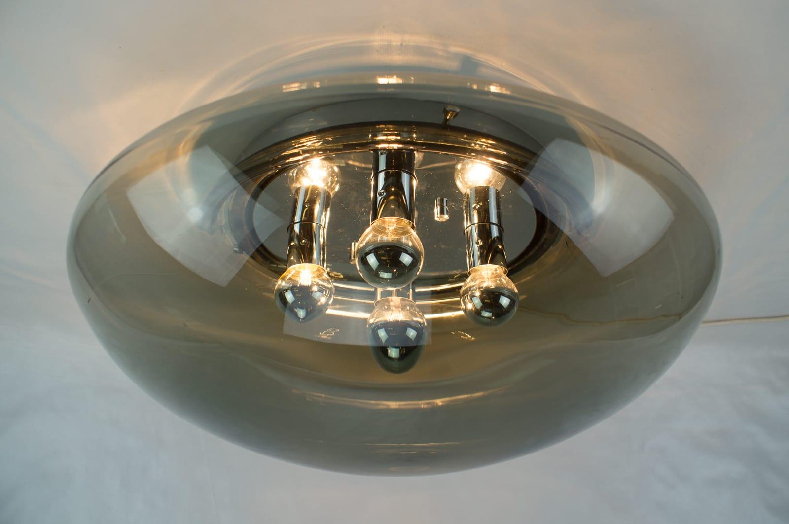 Late 20th Century Huge Vintage Smoked Glass and Chrome Wall Light from Hilldebrand, Germany, 1960s For Sale