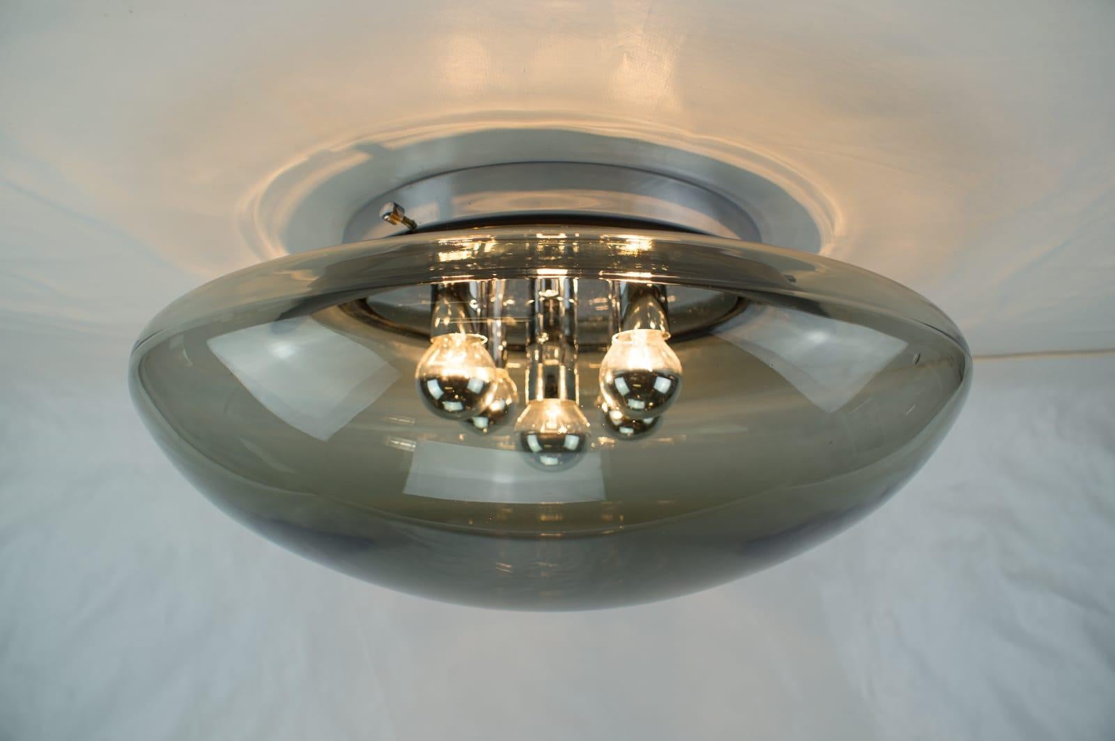 Huge Vintage Smoked Glass and Chrome Wall Light from Hilldebrand, Germany, 1960s For Sale 1